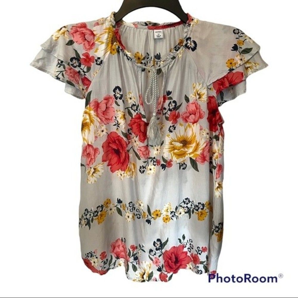 Old Navy Gray Floral Print Flutter Sleeve Blouse Size XS